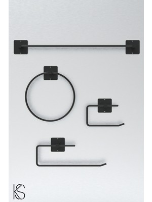 UltraMint 4'lü Siyah Banyo Seti, Havluluk, Tuvalet Kağıtlık, Uzun Rulo, Şık Tasarım