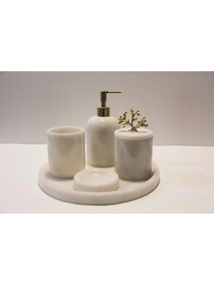 UltraMint 5 Parça Doğal Mermer Banyo Seti Beyaz, Şık ve Zarif Tasarım