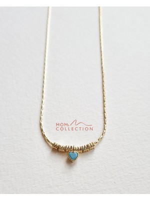 MoM's Collection Miniheart Mavi Taşlı 14K Altın Kaplama Minimal Kolye