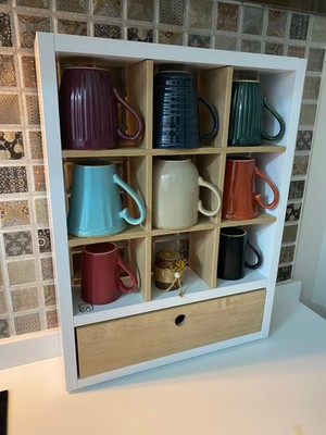 Ediz AHŞAP%100 Mdf Minimal Çekmeli 9 Gözlu Fincan Düzenleyicisi