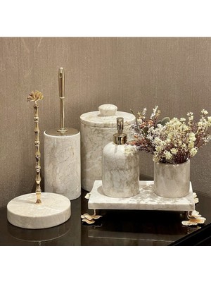 UltraMint Bej Mermer Ginko Banyo Seti, 6 Parça, Şık ve Modern Tasarım