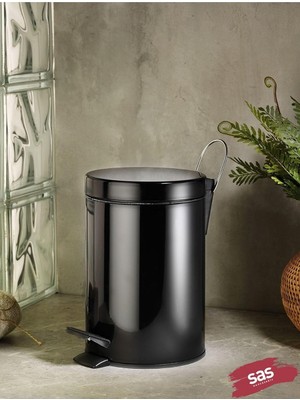Braventa Collection Sas Haus Banyo Tuvalet Balkon Mutfak, Siyah Renkli Pedallı Metal Çöp Kovası 5 Litre