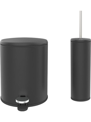 UltraMint Modern Siyah Banyo Seti: Çöp Kovası ve Tuvalet Fırçası Duo