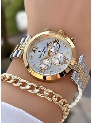 Daniel Klein Çelik Kordon Kadın Kol Saati 3 Atm Su Geçirmezlik Gold Gümüş Renk Bileklik Hediyeli DK377C2