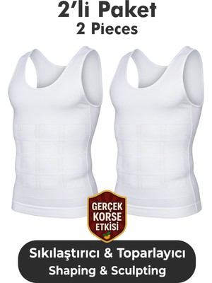 Elilom Erkek Korse Atlet 2’li Paket – Bel, Göğüs ve Göbek Toparlayıcı, Destekleyici ve Sıkılaştırıcı Beyaz