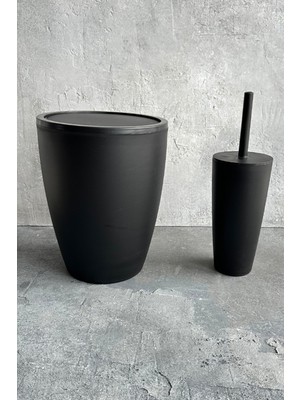 UltraMint Şık Siyah Çöp Kovası ve Tuvalet Fırçası Banyo Seti, Temizlik Kolaylığı