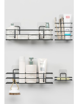 UltraMint Pratik ve Şık Metal Banyo Seti, Duş Rafı, Sabunluk ve Diş Fırçalık