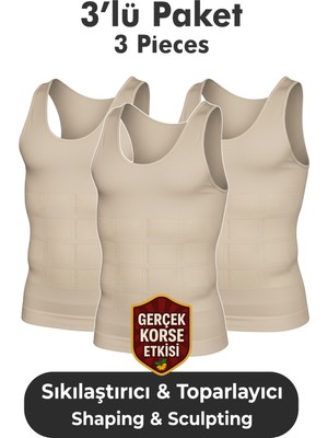 Elilom Erkek Korse Atlet 3’lü Paket – Bel, Göğüs ve Göbek Toparlayıcı, Destekleyici ve Sıkılaştırıcı Ten