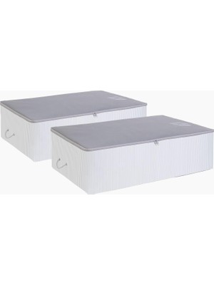 Braventa Collection Ocean Home Textile 2 Adet Mega Boy Gri Çizgili Stuff&things Baza Altı Hurç Set 74 x 46 x 22 cm