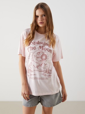 Lc Waikiki Yeni Sezon Bisiklet Yaka Baskılı Kadın Tişört