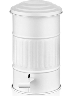 UltraMint Beyaz Metal Çöp Kovası, Pedallı, 5l, 31X17CM, Dayanıklı ve Şık Tasarım