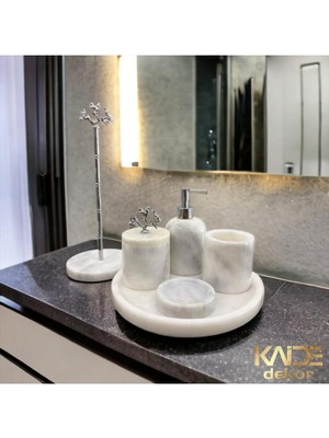 UltraMint Şık Beyaz Mermer Banyo Seti, 6 Parça, Modern ve Zarif Tasarım