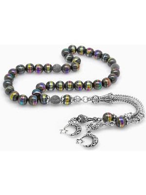 Braventa Collection (Tesbihane) Kararmaz Metal Püsküllü Küre Kesim Multicolor Hematit Doğaltaş Tesbih