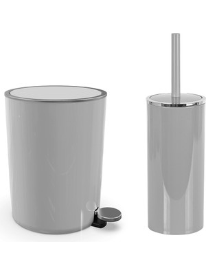 UltraMint Pratik ve Şık 2'li Banyo Seti, Pedallı Çöp Kovası ve Tuvalet Fırçası