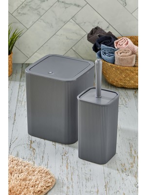 UltraMint Modern Kare Banyo Seti, Çöp Kovası ve Wc Fırçası ile Tam Kombinasyon