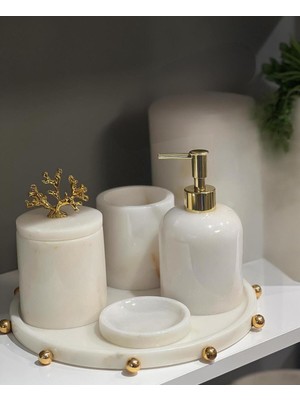 UltraMint Dekoratif Mermer Top Banyo Seti, 5 Parça, Şık ve Modern Tasarım