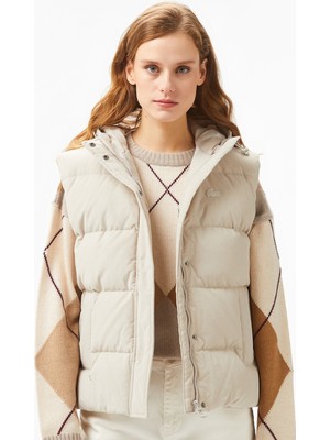 Lacoste Down Fill Water Repellent Womens Vest Kadın Su Itici Sabit Kapüşonlu Kaz Tüyü Yelek Taş
