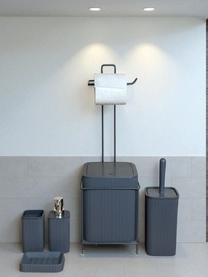 UltraMint 6 Parça Banyo Seti, Metal Stantlı Çöp Kovası ve Tuvalet Fırçası