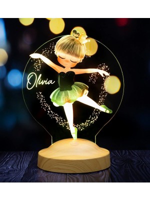 Braventa Collection Sevgilambası Balerin Kız Kişiye Özel Kız Çocuk Hediyesi Renkli Baskılı LED Lamba