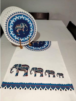 Braventa Collection Etnik Fil Desenli Runner, 6'lı Supla Set