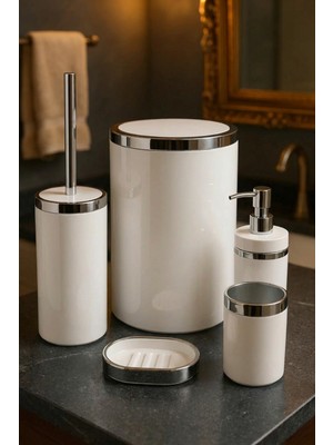 UltraMint 5'li Banyo Seti, Yuvarlak, Akrilik, Çöp Kovası, Wc Fırçalık, Sabunluk, Diş Fırçalık