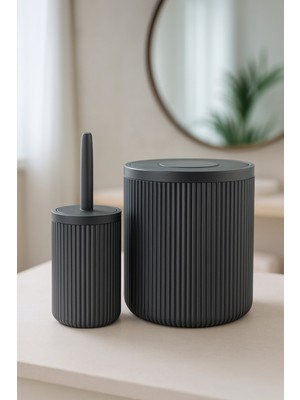 UltraMint Şık Gri Banyo Seti, Akrilik Çöp Kovası ve Tuvalet Fırçası Takımı