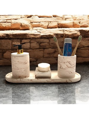 UltraMint Modern Mermer Dokulu Beton Banyo Aksesuar Seti (4 Parça)