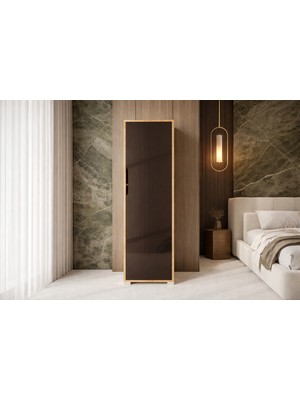 VM VERTEX MOBİLYA Vertex Mobilya Flora 1 Kapaklı 5 Raflı Gardırop Safir Meşe - Antrasit Elbise Dolabı