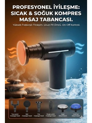 Mey İthalat Şarjlı Masaj Tabancası Boyun Sırt ve Için Sıcak Soğuk Başlıklı Masaj Aleti Sporcu Masaj