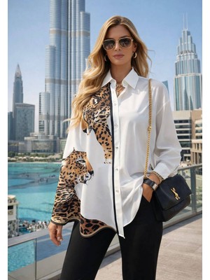 Anbly Collection Şal Detaylı Asimetrik Kesim Şık Kadın Gömlek