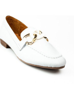 Moda Arena 100 Beyaz Deri Kadın Babet