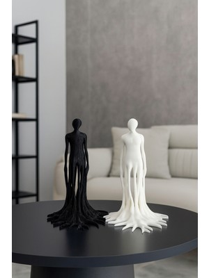 Todekora 2’li Insan Figürlü Dekoratif Heykel Seti Siyah Beyaz 15 cm Modern Minimal Ev Ofis Masaüstü