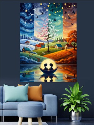 Karizma Tablo Gökkuşağı Köprüsü Doğa Manzarası Dekoratif Kanvas - Mdf Ahşap Tablo