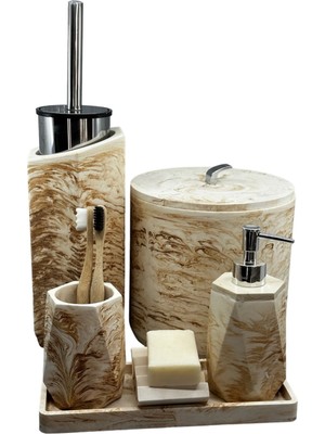 UltraMint 8 Parça Mermer Desenli Beton Banyo Seti, Şık ve Fonksiyonel Tasarım