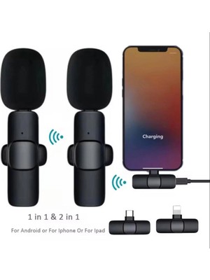 Mey İthalat Kablosuz Yaka Mikrofonu 3 In1 Iphone Type-C ve Uyumlu Gürültü Azaltma Özellikli