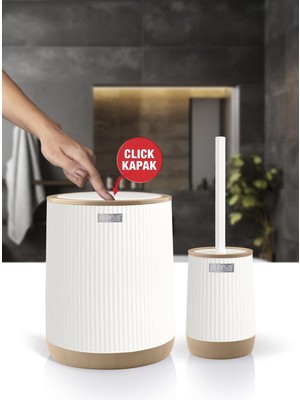 UltraMint Eko 2'li Wc Kova ve Fırça Seti, Nida Beyaz Due Desenli