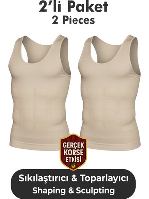 Elilom Erkek Korse Atlet 2’li Paket – Bel, Göğüs ve Göbek Toparlayıcı, Destekleyici ve Sıkılaştırıcı Ten