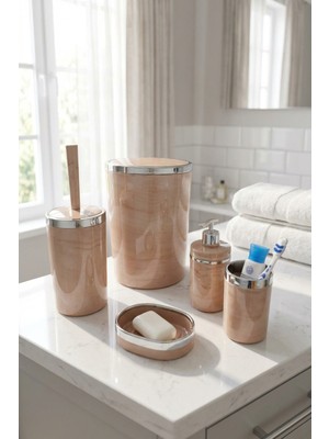 UltraMint Şık 5'li Banyo Seti, Yuvarlak Akrilik ve Çöpkovası Tasarım