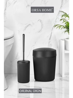 UltraMint Şık Siyah Banyo Çöp Kovası ve Tuvalet Fırçası Seti