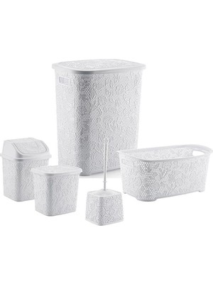 UltraMint Şık 5 Parça Banyo Seti ve Çamaşır Sepeti Takımı