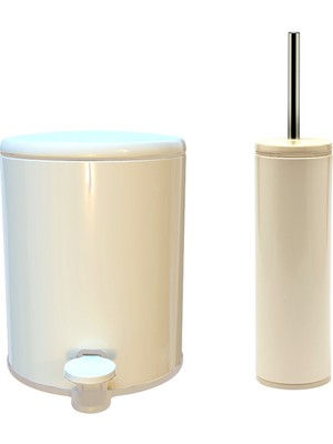 UltraMint Şık Banyo Seti: Çelik Çöp Kovası ve Tuvalet Fırçası, Bej Renkli