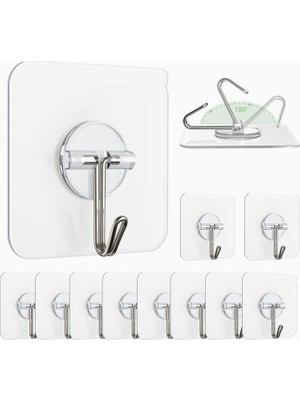 Braventa Collection Aee® 10 Adet Şeffaf Duvar Askısı Iz Bırakmayan Güçlü Yapışkanlı Kapı Arkası Banyo Mutfak Düzenleyici