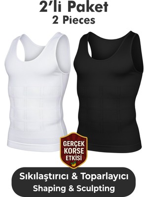 Elilom Erkek Korse Atlet 2’li Paket – Bel, Göğüs ve Göbek Toparlayıcı, Destekleyici ve Sıkılaştırıcı Beyaz ve Siyah