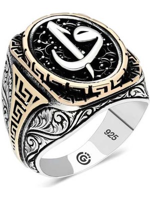 Fumeyabi Gümüş Elif Vav Oval Erkek Yüzük