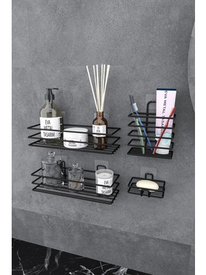 UltraMint Pratik Metal Banyo Seti: Duş Rafı, Sabunluk ve Diş Fırçalık Kombini
