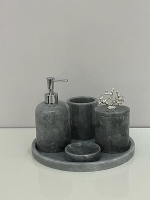 UltraMint Şık Gri Mermer Banyo Seti, 5'li, Zarif ve Modern Tasarım