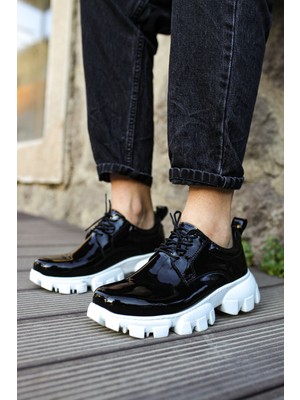 Zapatos CH093 Castle Erkek Günlük Bağcıklı Rugan Klasik Ayakkabı Rbt - Siyah