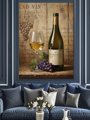Artmeg Şarap Şişesi ve Kadeh Dekoratif Kanvas - Mdf Ahşap Tablo