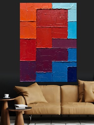 Karizma Tablo Renkli Blok Tuğla Duvar Dekoratif Kanvas - Mdf Ahşap Tablo