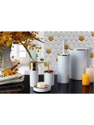 UltraMint Şık Beyaz Altın Çerçeveli 5 Parça Banyo Seti